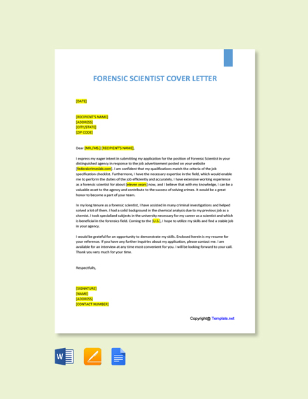 FREE Forensic Scientist Cover Letter Template - Word | Google Docs