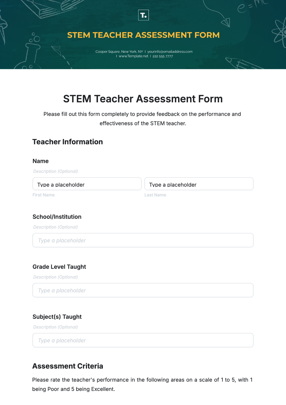 STEM Teacher Assessment Form Template - Edit Online & Download