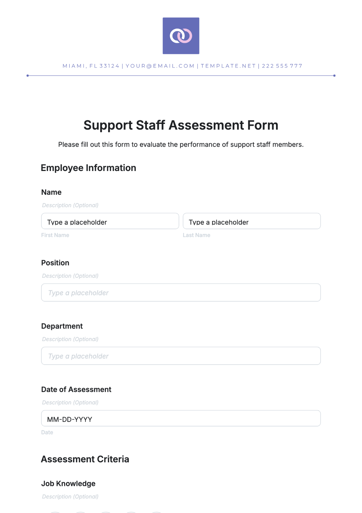 Support Staff Assessment Form Template - Edit Online & Download