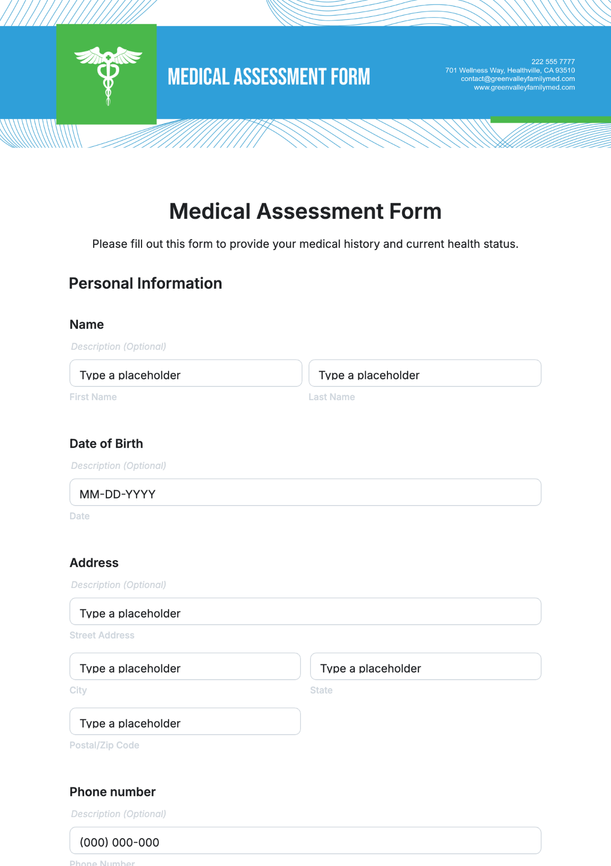 Medical Assessment Form Template - Edit Online & Download