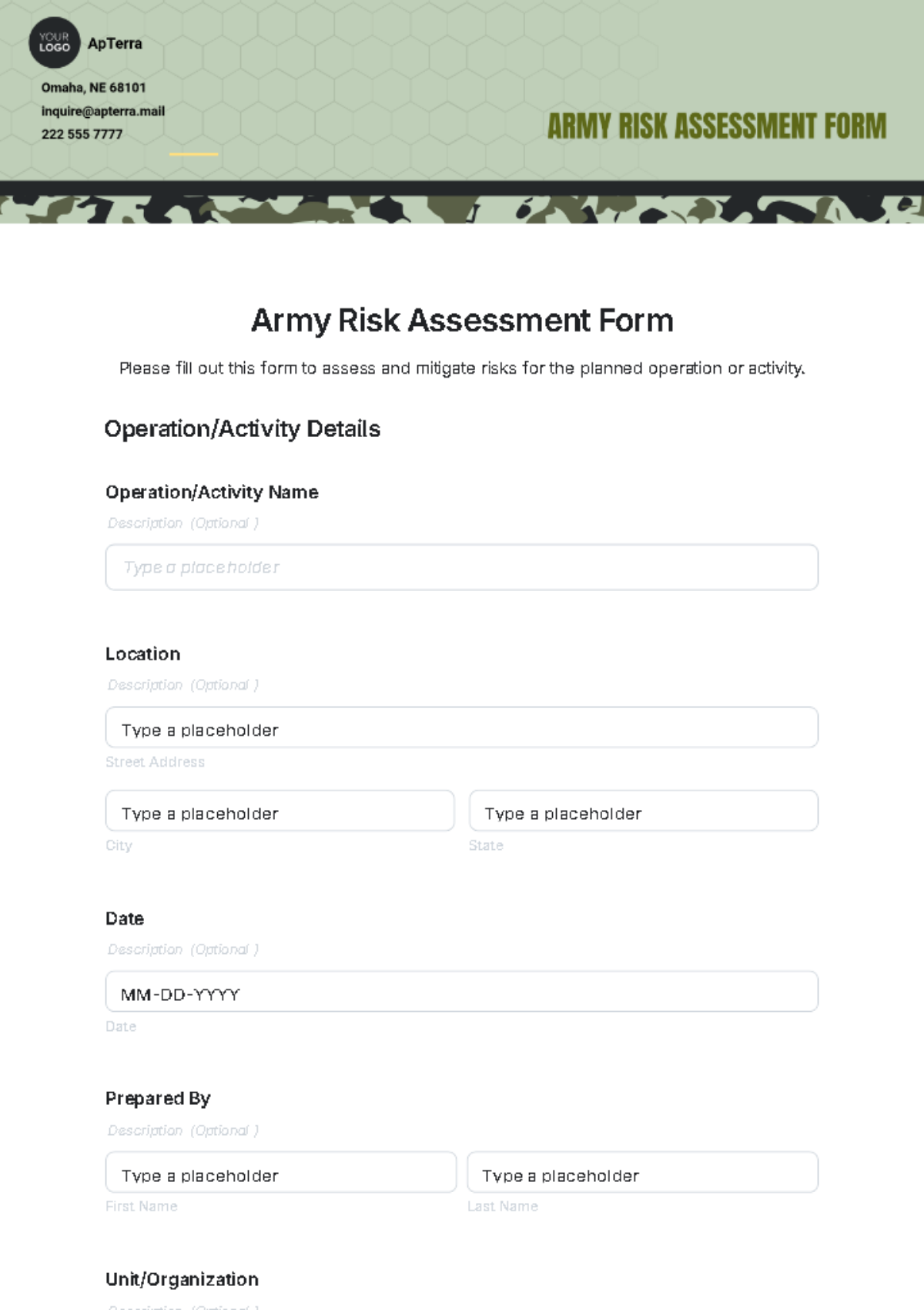 Army Risk Assessment Form Template - Edit Online & Download