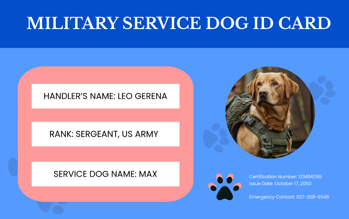 Military Service Dog ID Card Template - Edit Online & Download