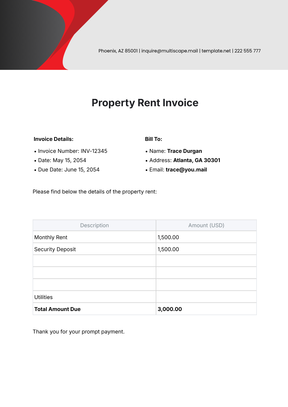 Property Rent Invoice Template - Edit Online & Download