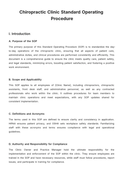 Free Chiropractic Clinic Standard Operating Procedure Template to Edit Online