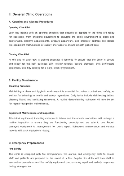 Free Chiropractic Clinic Standard Operating Procedure Template to Edit Online