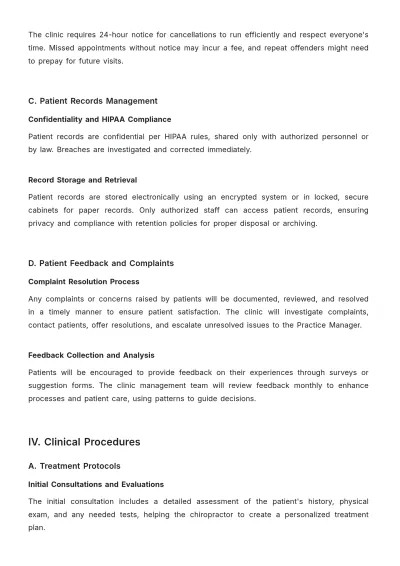 Free Chiropractic Clinic Standard Operating Procedure Template to Edit Online