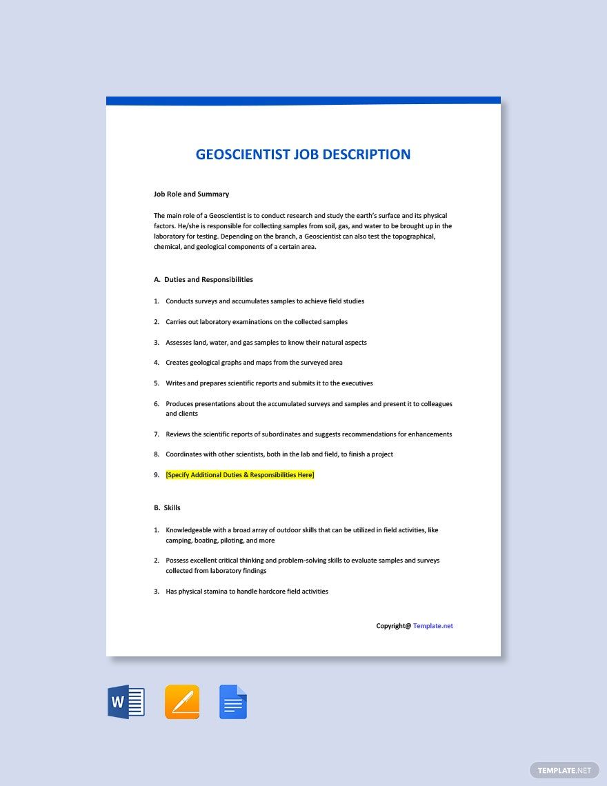 Geoscientist Job Ad/Description Template