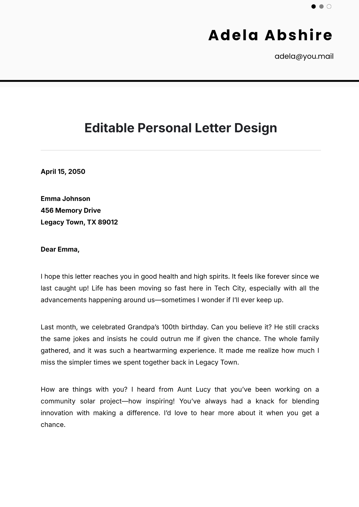 Editable Personal Letter Design Template - Edit Online & Download