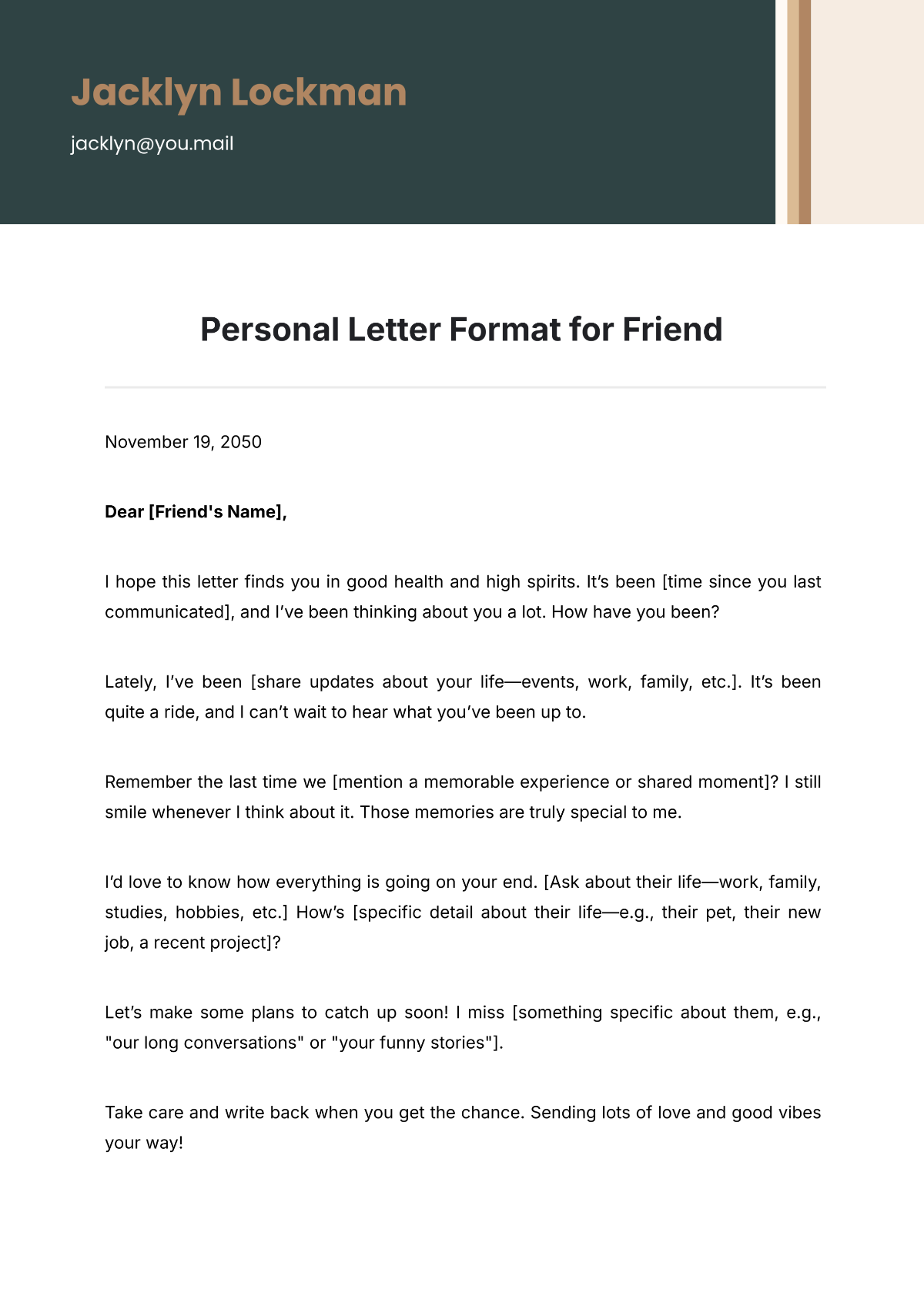 Personal Letter Format for Friend Template - Edit Online & Download