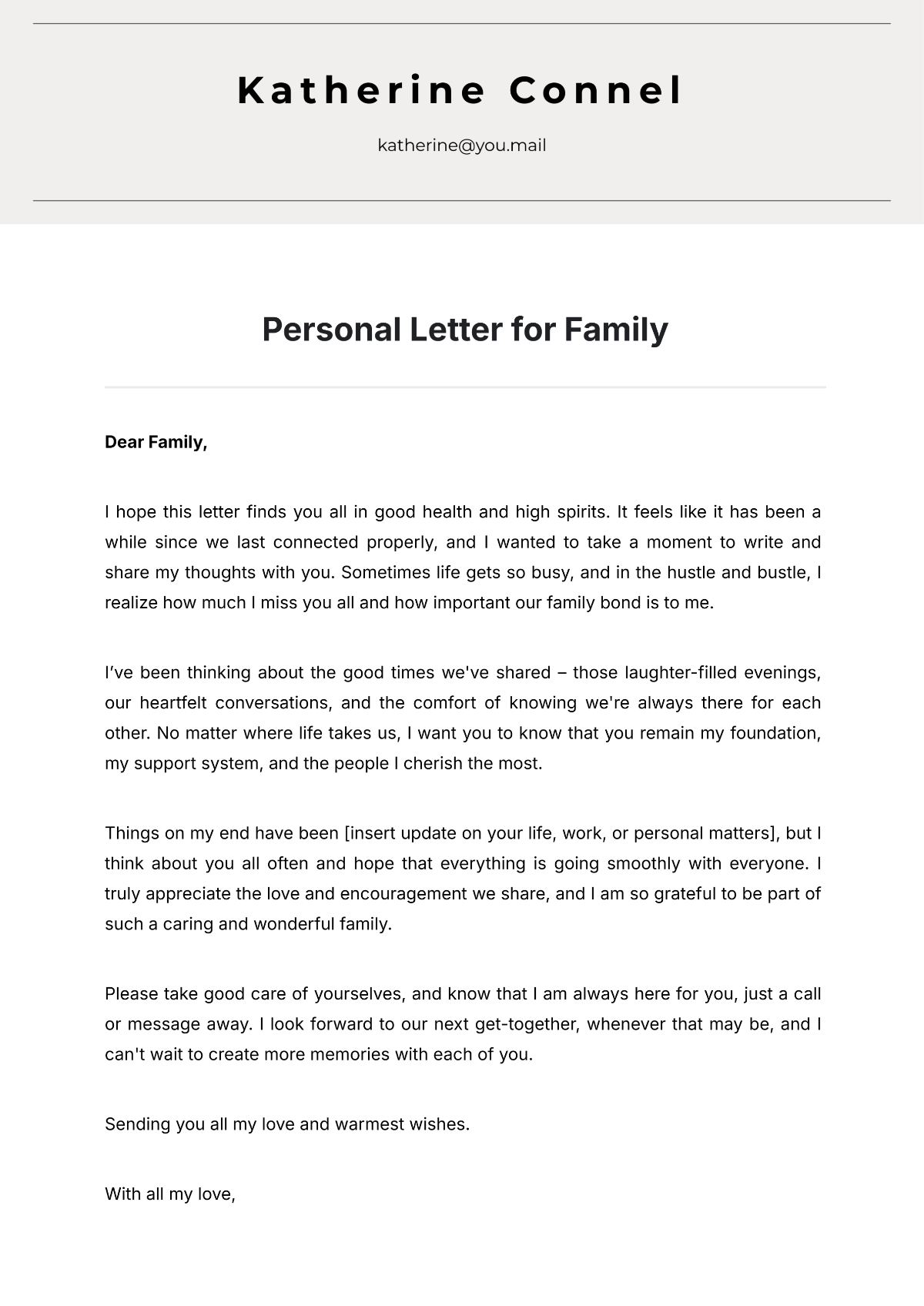 Personal Letter Template for Family - Edit Online & Download