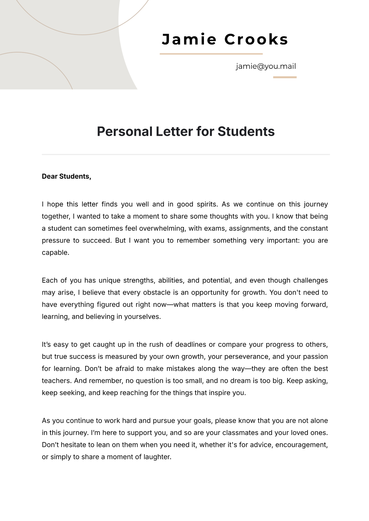 Personal Letter Template for Students - Edit Online & Download