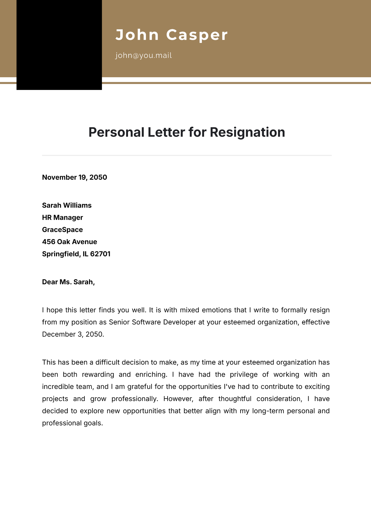 Personal Letter Template for Resignation - Edit Online & Download