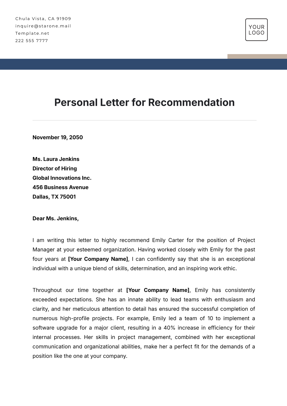 Personal Letter for Recommendation Template - Edit Online & Download