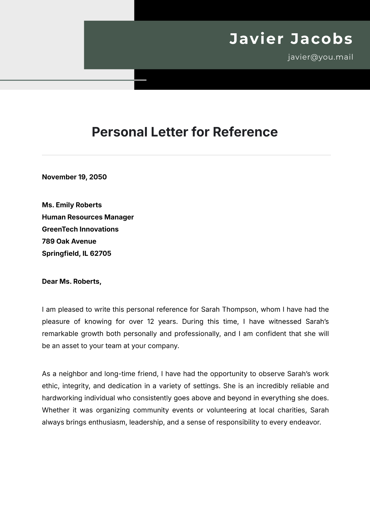 Personal Letter for Reference Template - Edit Online & Download