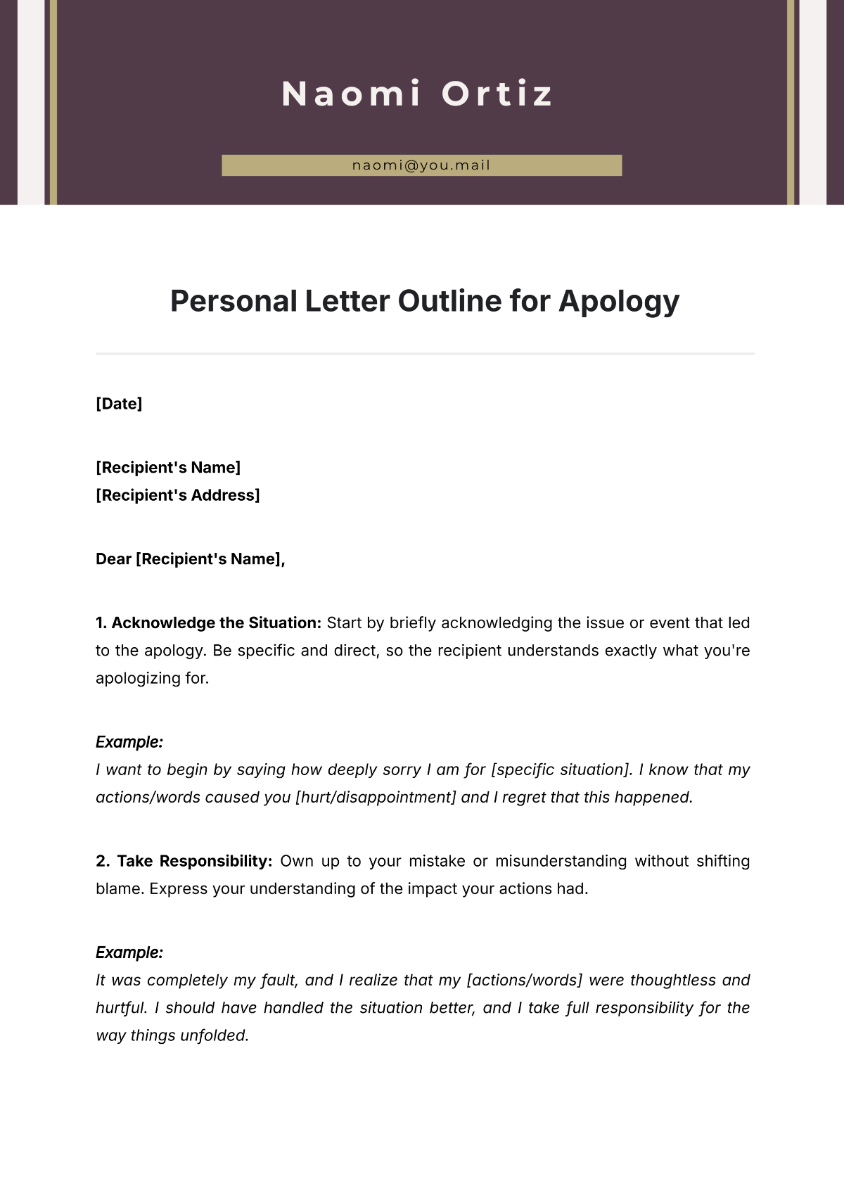 Personal Letter Outline for Apology Template - Edit Online & Download