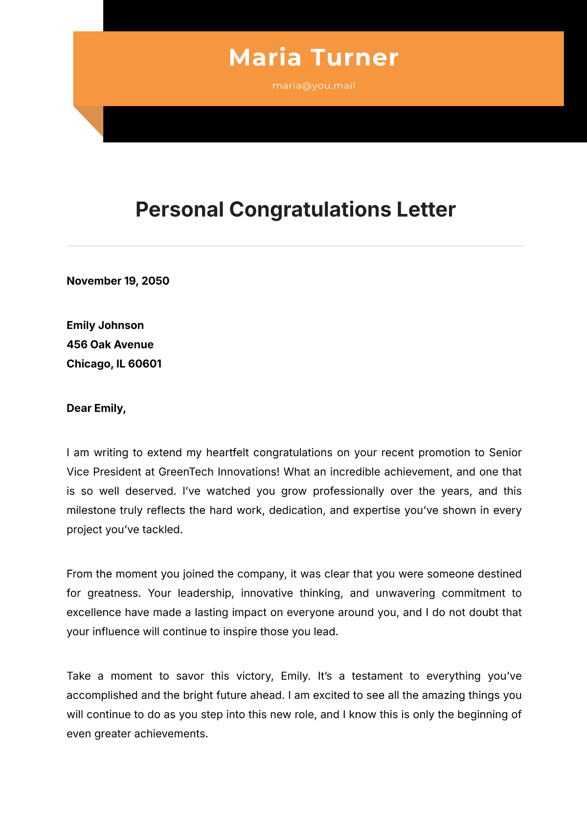 Personal Congratulations Letter Template - Edit Online & Download