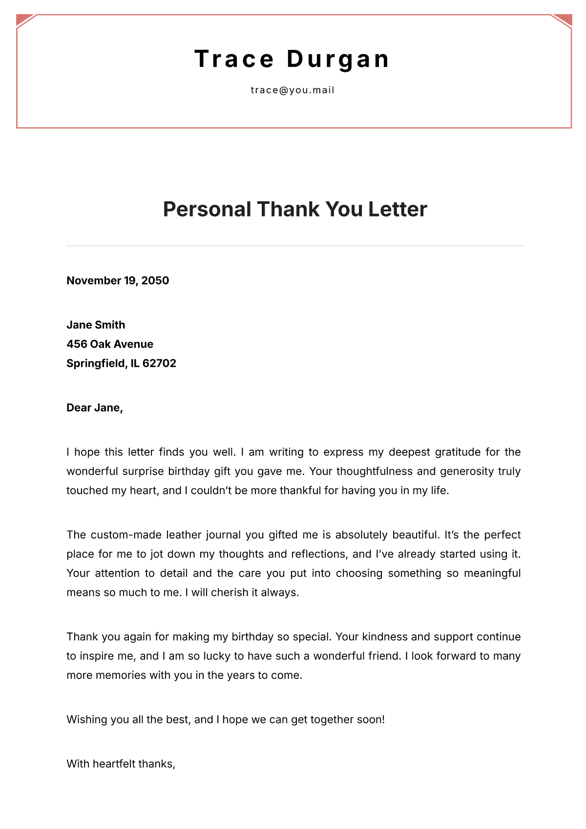 Personal Thank You Letter Template - Edit Online & Download