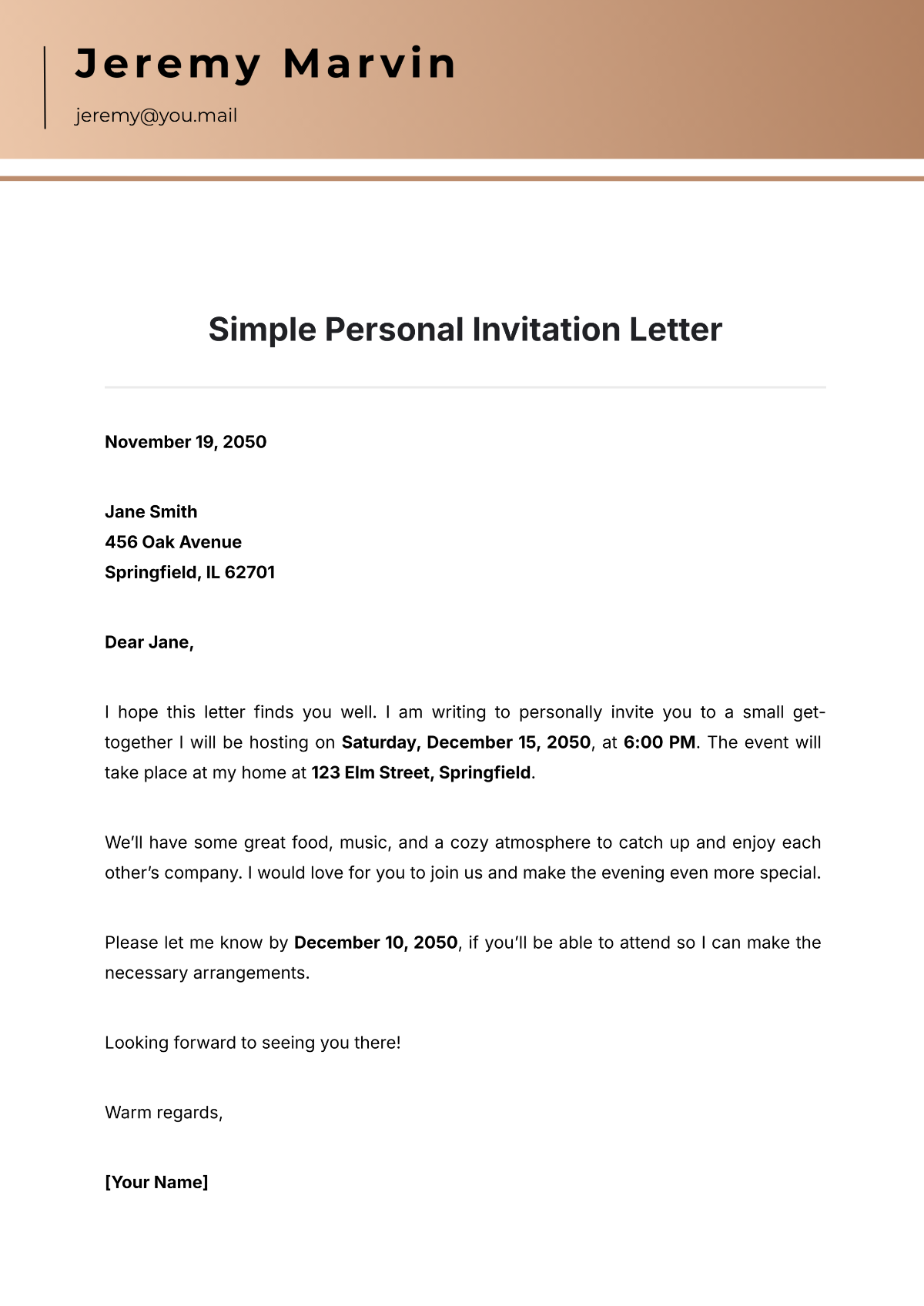 Simple Personal Invitation Letter Template - Edit Online & Download