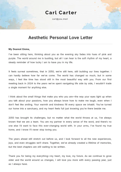 Free Aesthetic Personal Love Letter Template to Edit Online