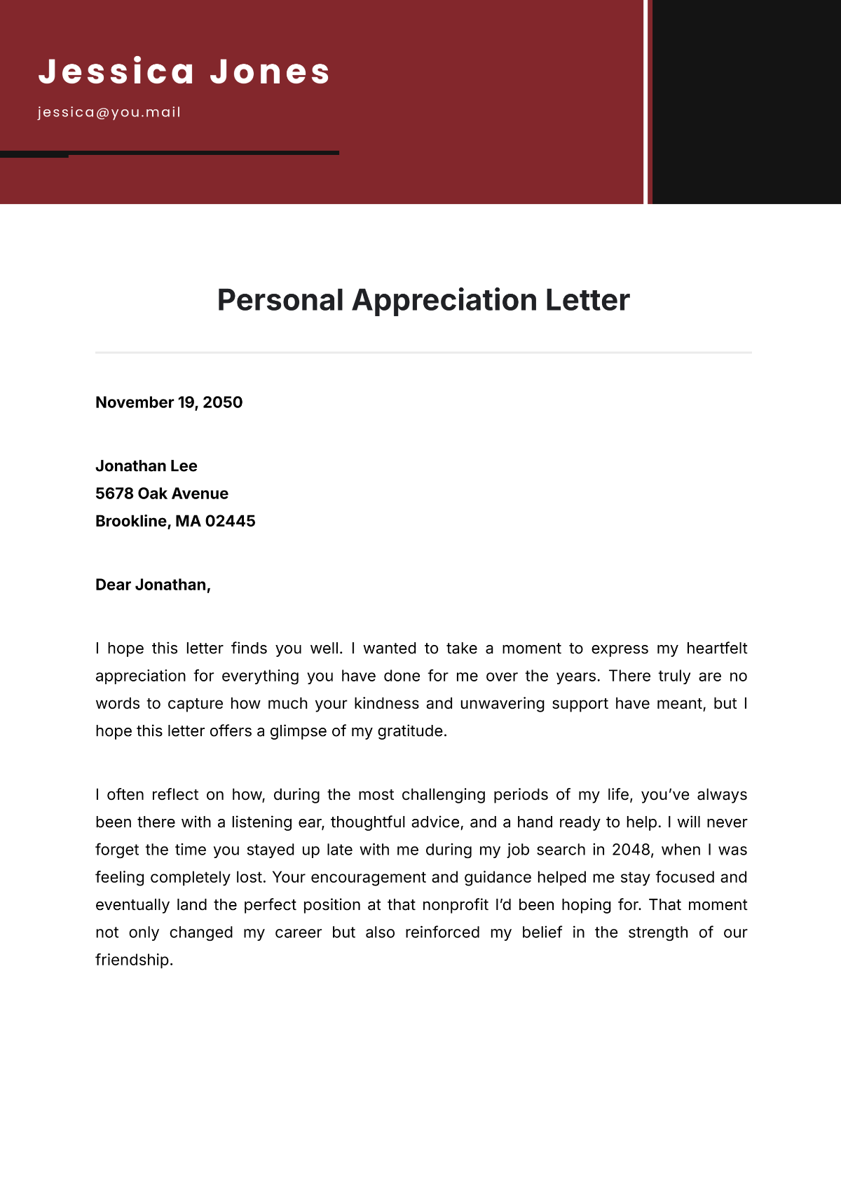 Personal Appreciation Letter Template - Edit Online & Download