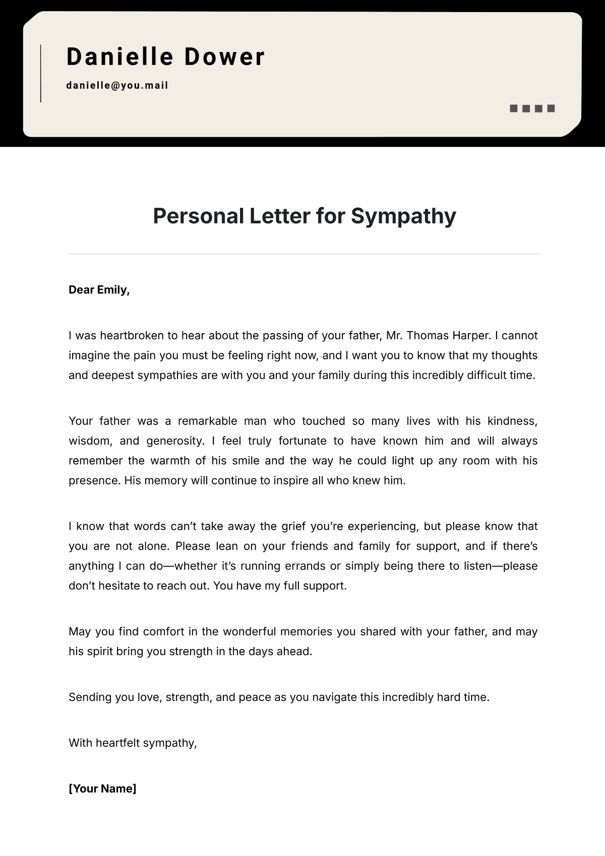 Personal Letter Template for Sympathy - Edit Online & Download