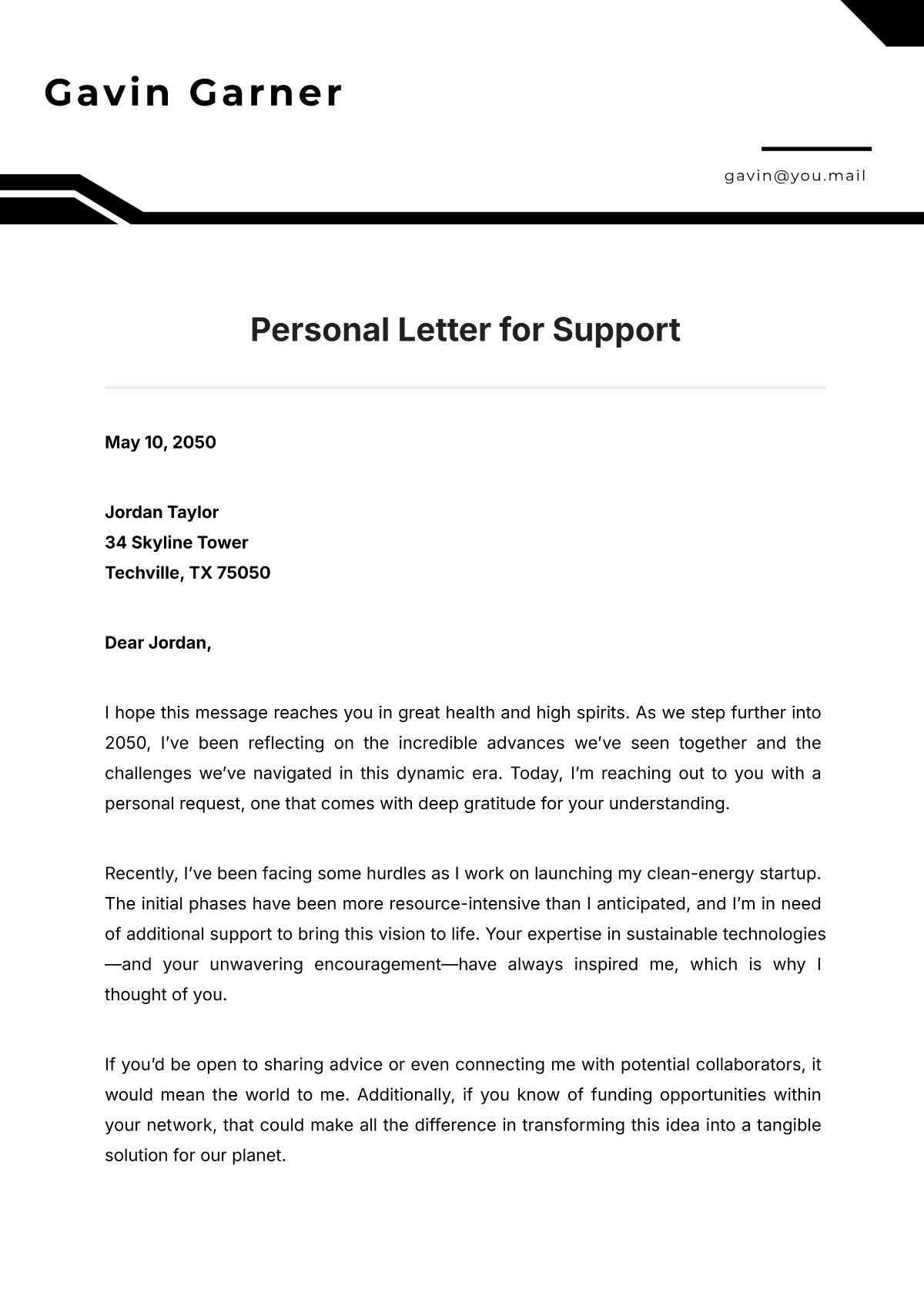 Personal Letter for Support Template - Edit Online & Download