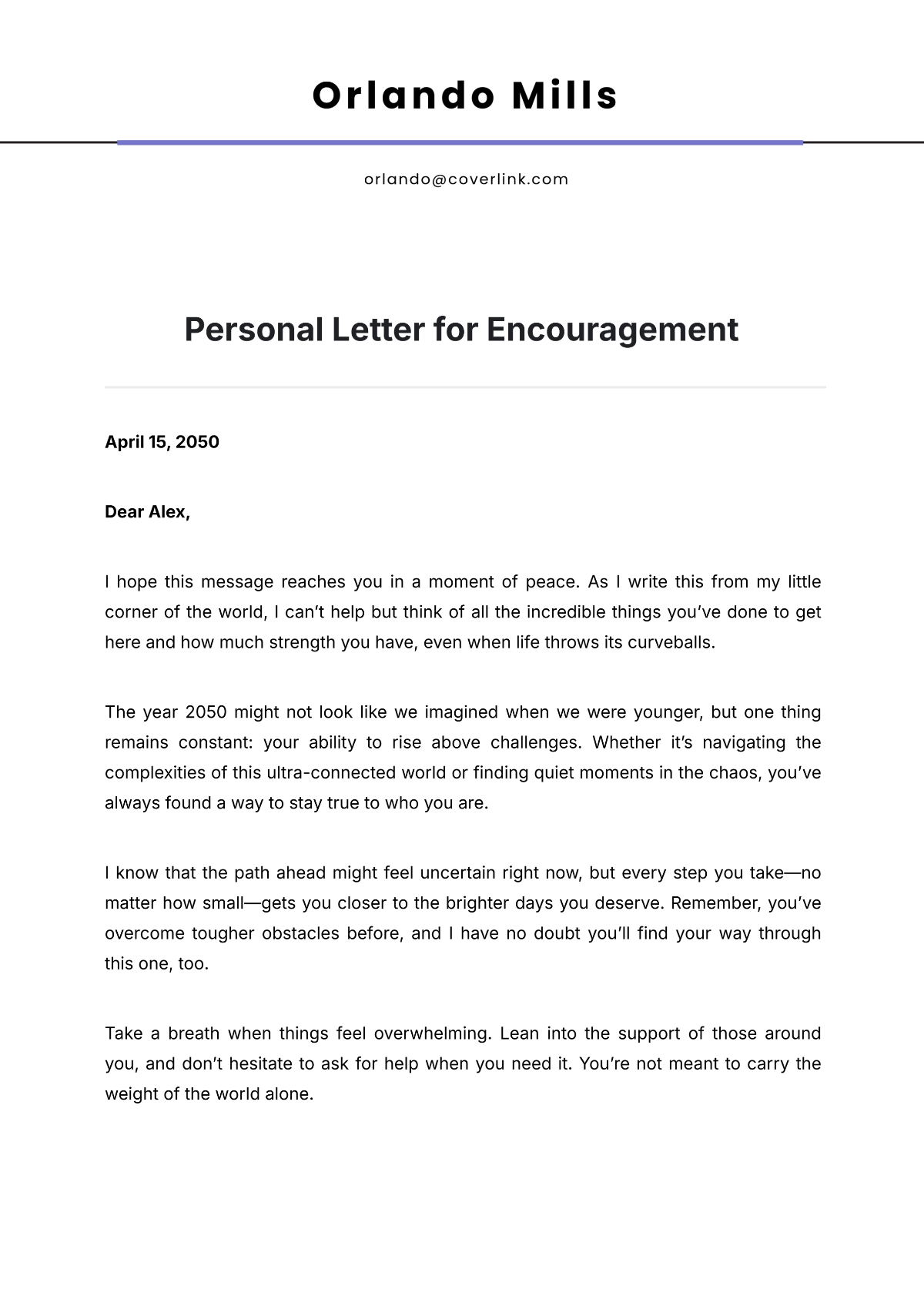 Personal Letter for Encouragement Template - Edit Online & Download