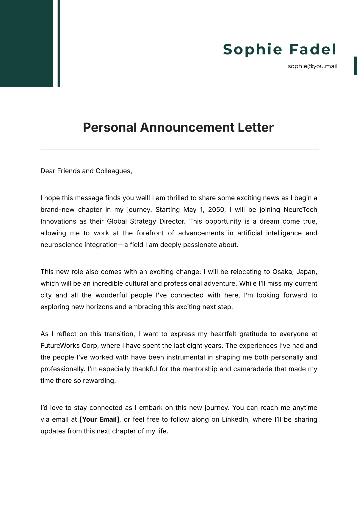 Personal Announcement Letter Template