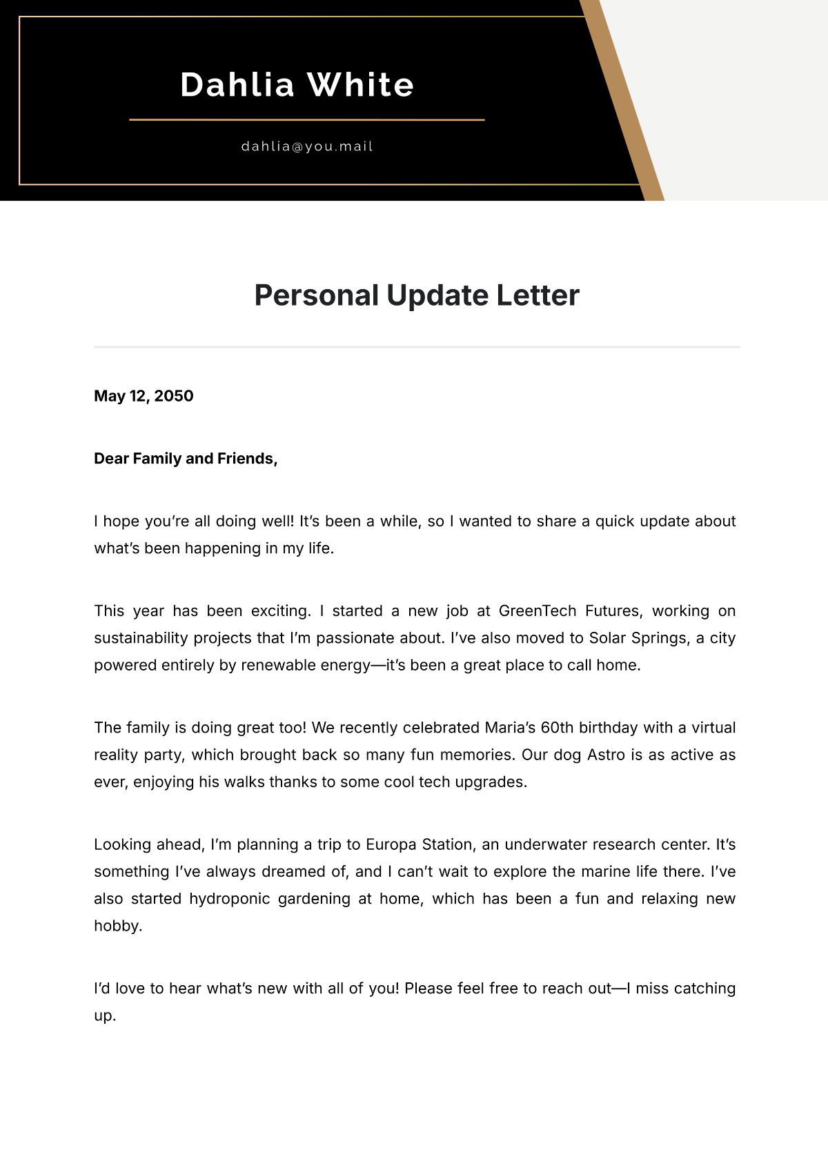 Personal Update Letter Template - Edit Online & Download