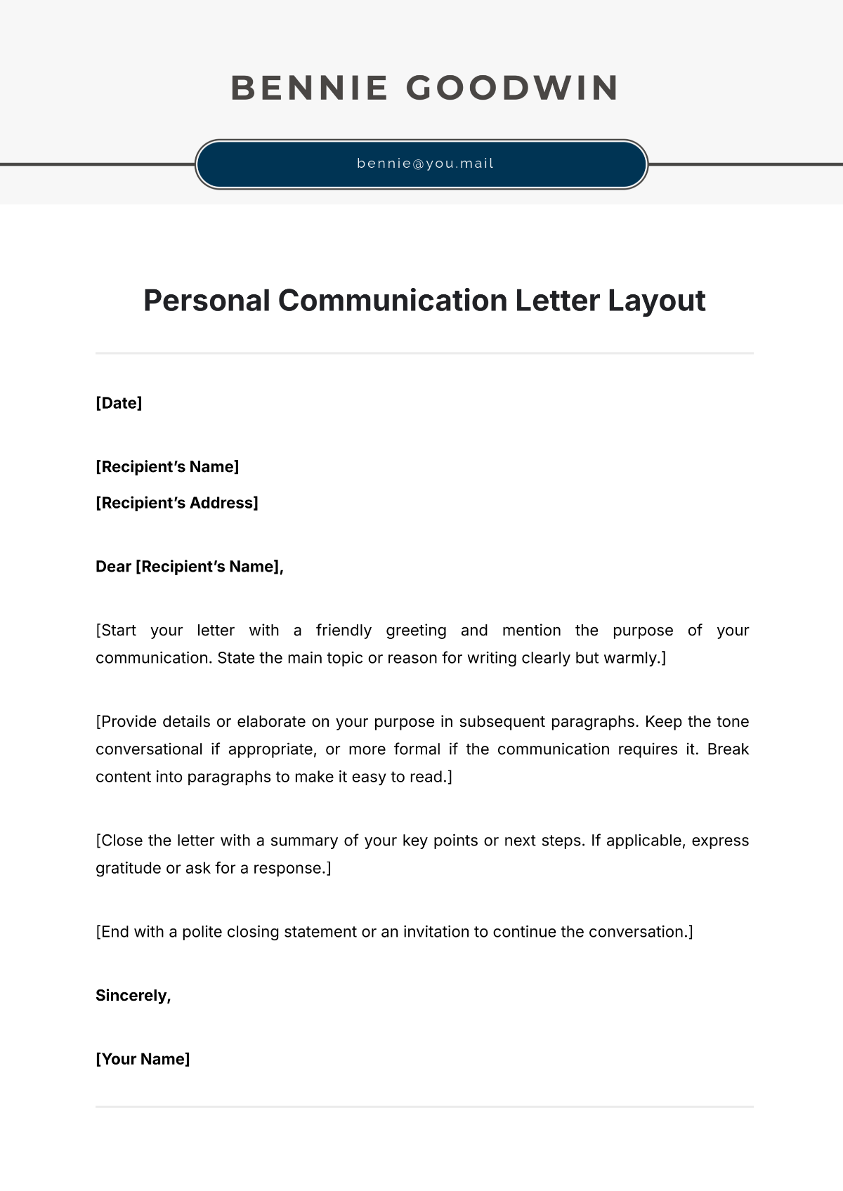 Personal Communication Letter Layout Template - Edit Online & Download