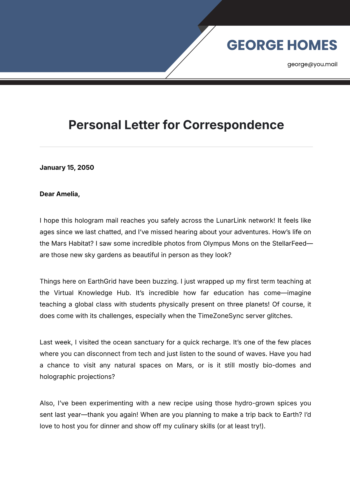 Personal Letter Template for Correspondence - Edit Online & Download