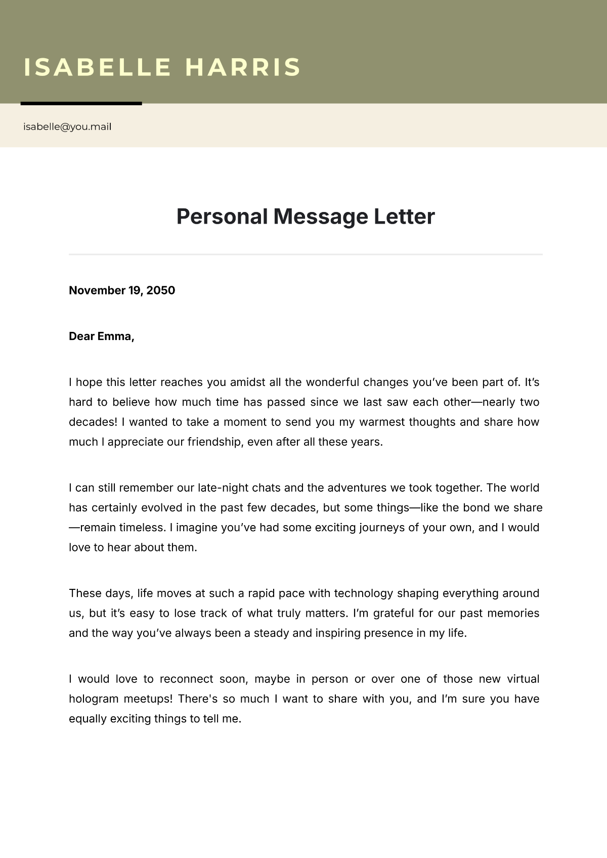 Personal Message Letter Template - Edit Online & Download