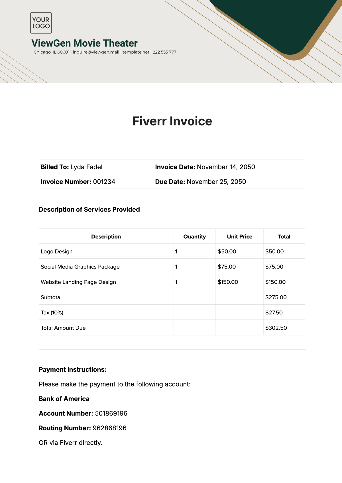 Fiverr Invoice Template - Edit Online & Download