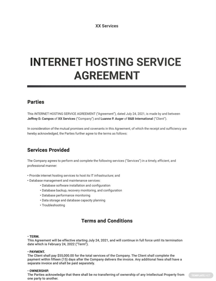 Server Hosting Agreement Template Google Docs, Word, Apple Pages