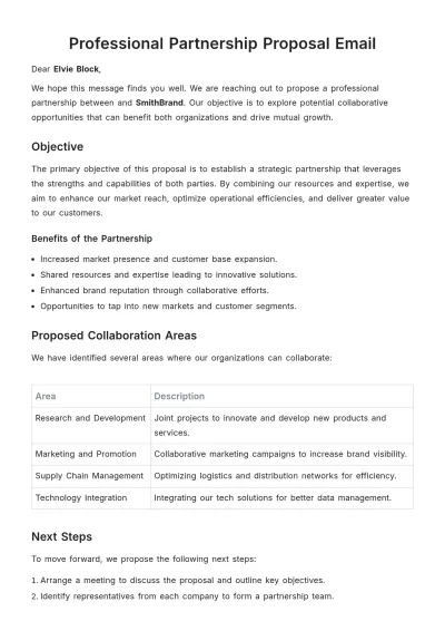 Free Professional Partnership Proposal Email Template to Edit Online