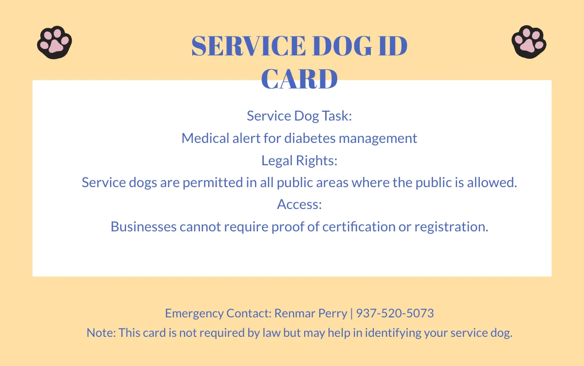 Free Minimal Service Dog ID Card Background Template to Edit Online