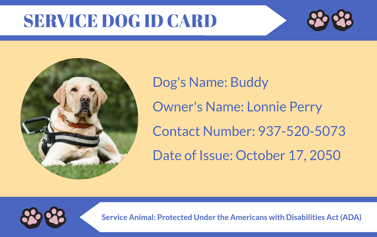 Minimal Service Dog ID Card Background Template - Edit Online & Download