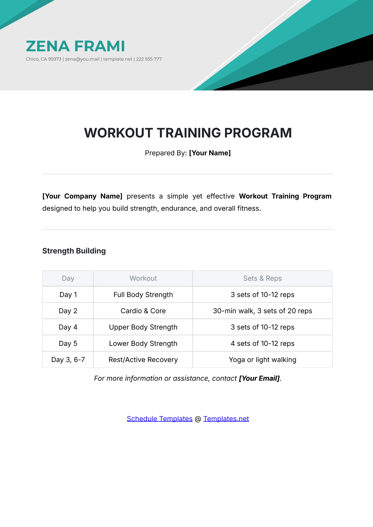 Workout Training Program Template - Edit Online & Download