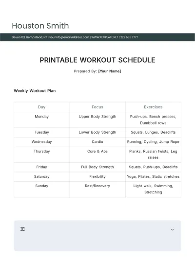 Free Printable Workout Schedule Template to Edit Online