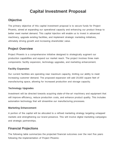 Free Capital Investment Proposal Template to Edit Online