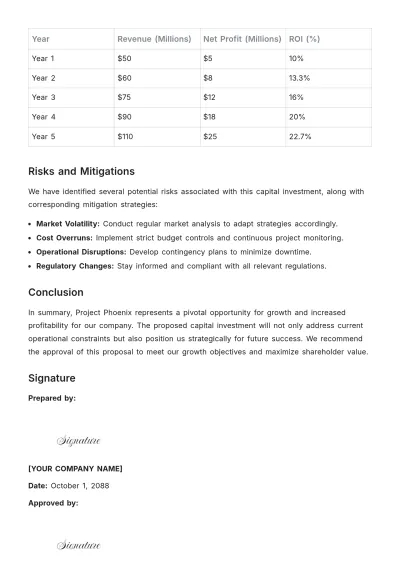 Free Capital Investment Proposal Template to Edit Online