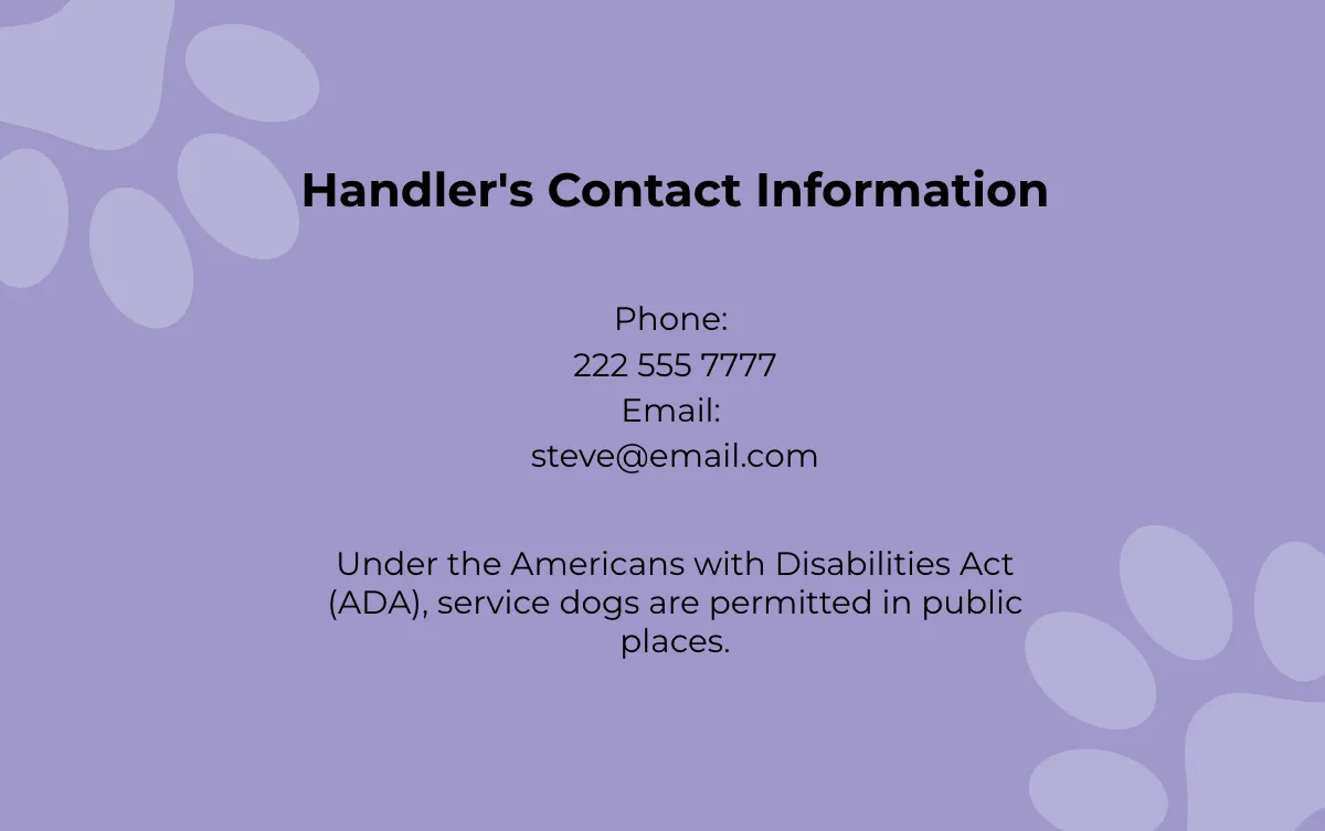 Free Psychiatric Service Dog ID Card Template to Edit Online