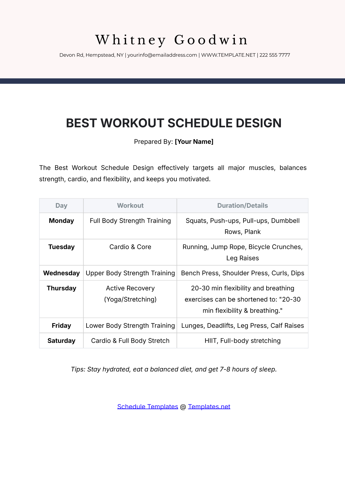 Best Workout Schedule Design Template - Edit Online & Download