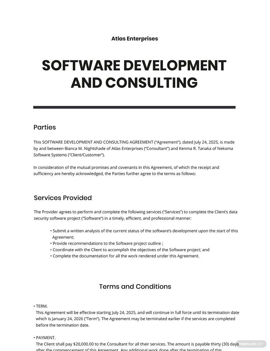 Software Development and Consulting Agreement Template