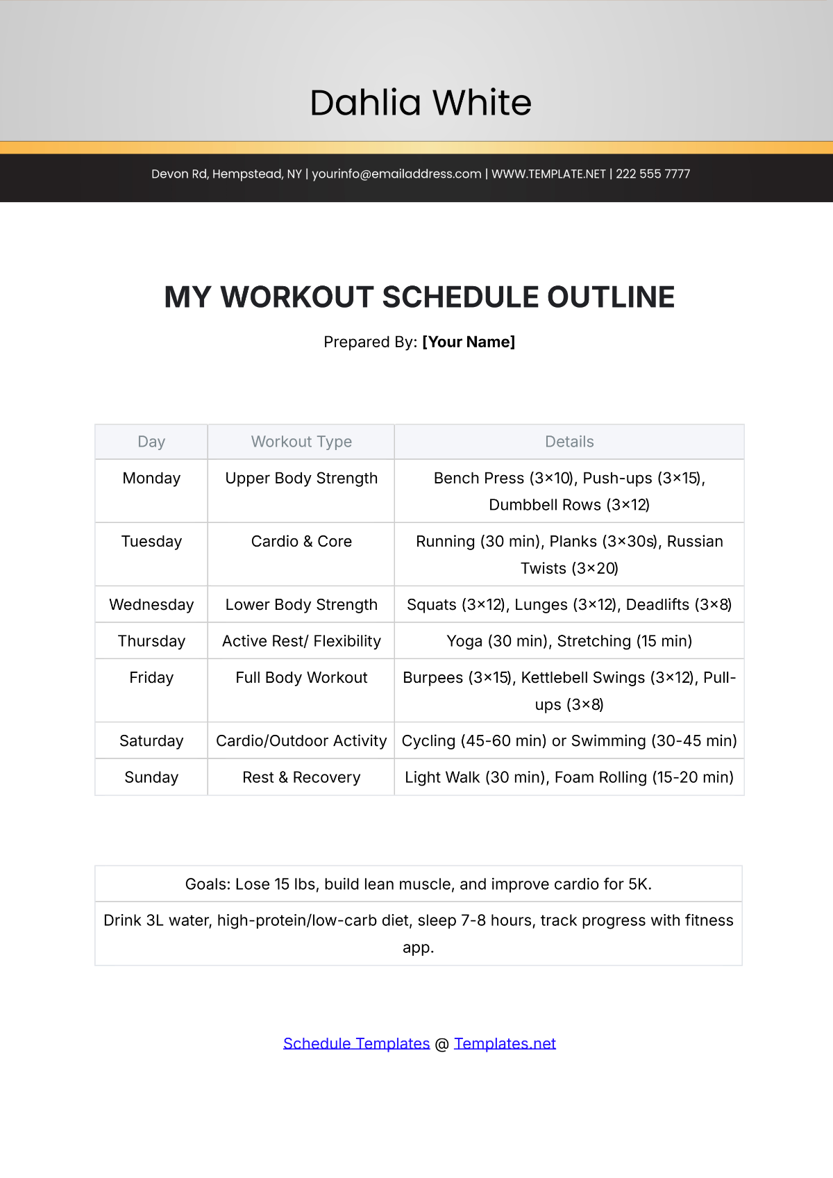 My Workout Schedule Outline Template - Edit Online & Download