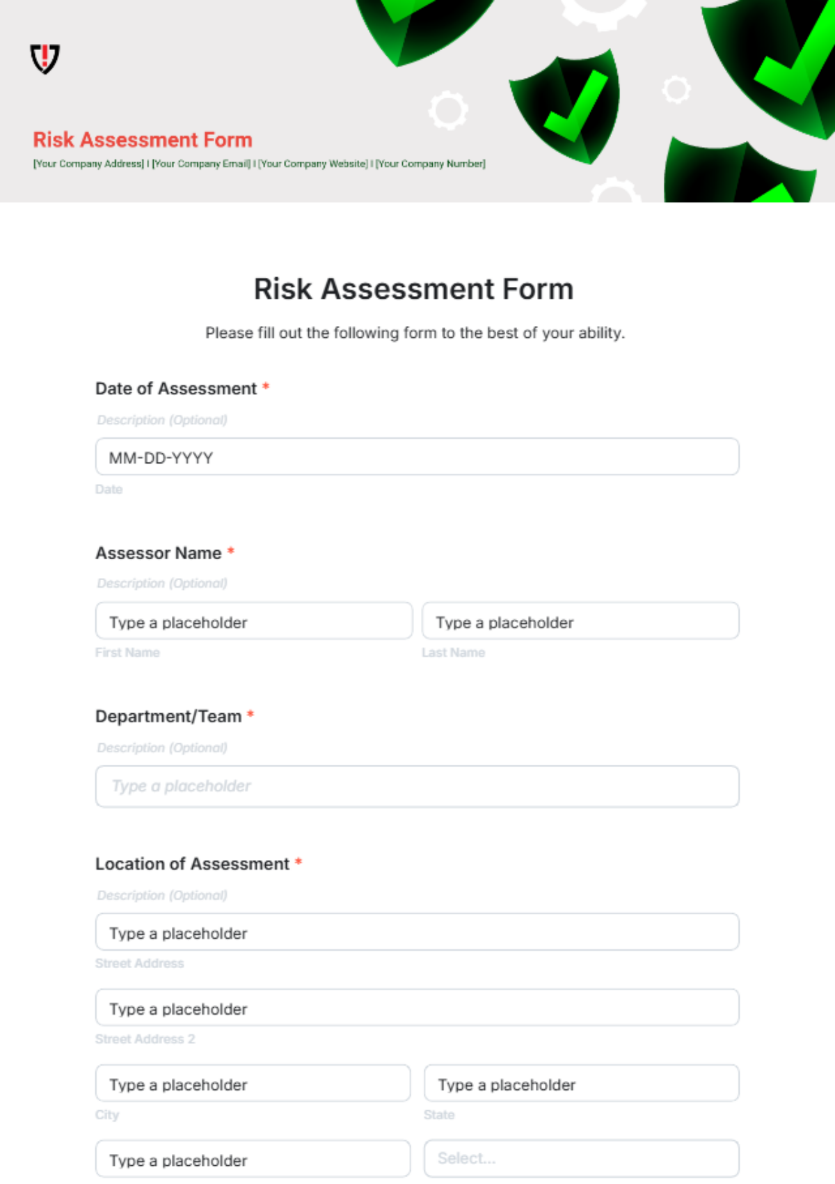 Risk Assessment Form Template