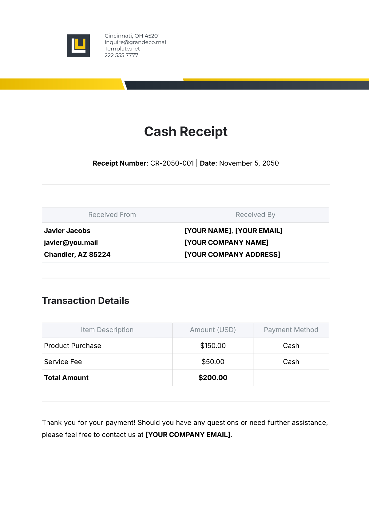 Cash Receipt Template - Edit Online & Download