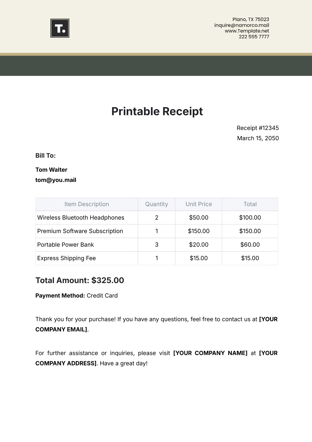 Printable Receipt Template - Edit Online & Download