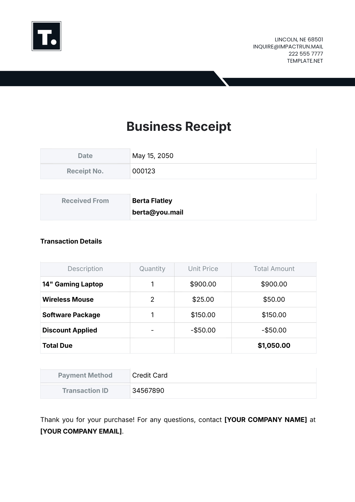 Business Receipt Template - Edit Online & Download