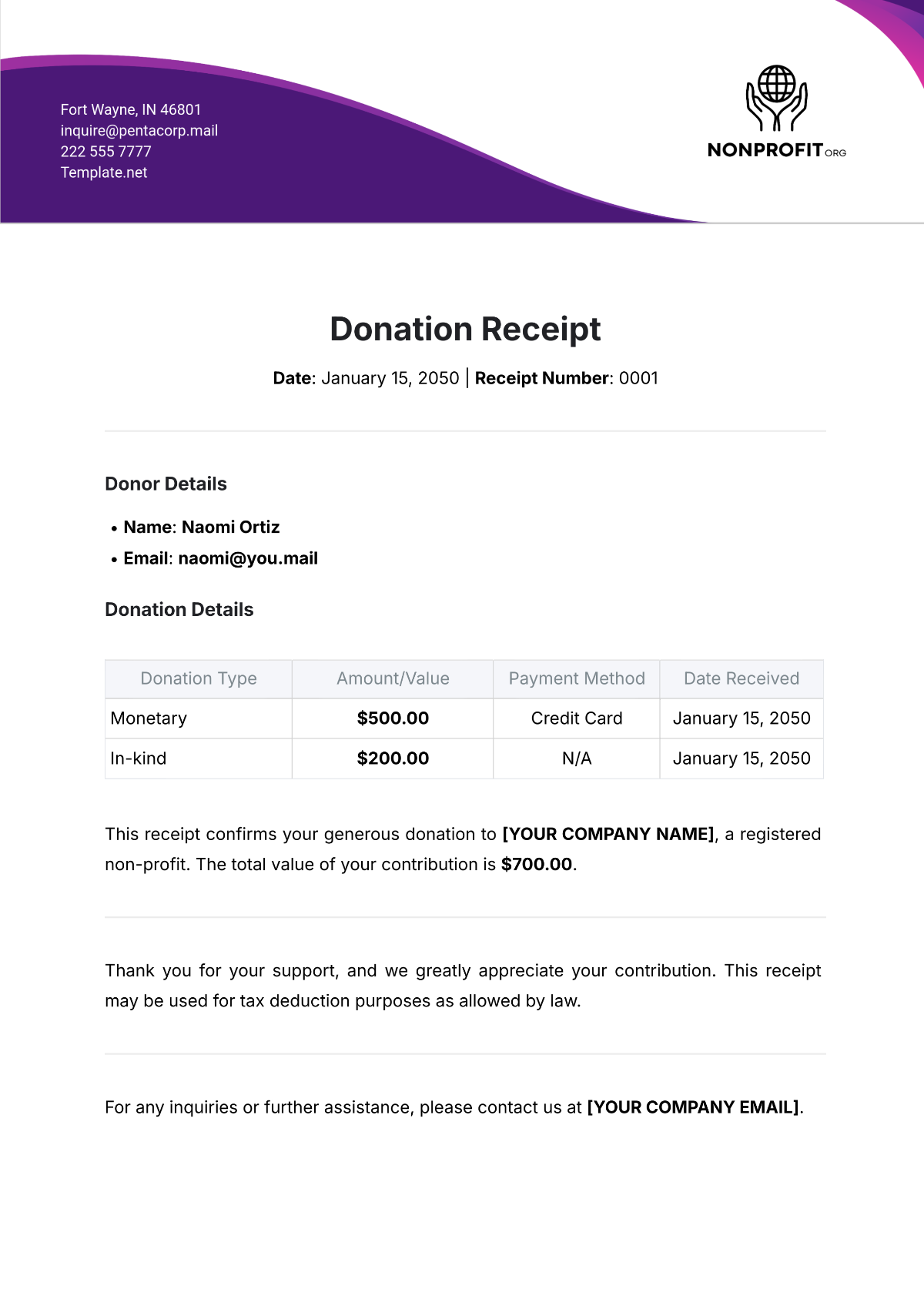 Donation Receipt Template - Edit Online & Download